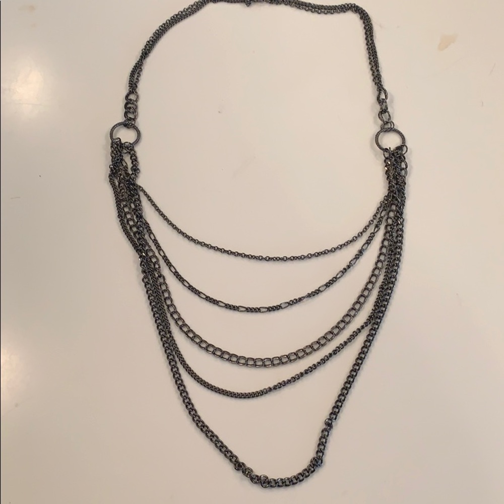 Metallic black dark grey multiple chain necklace